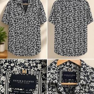 Denim flower by ricky button shirt, size medium